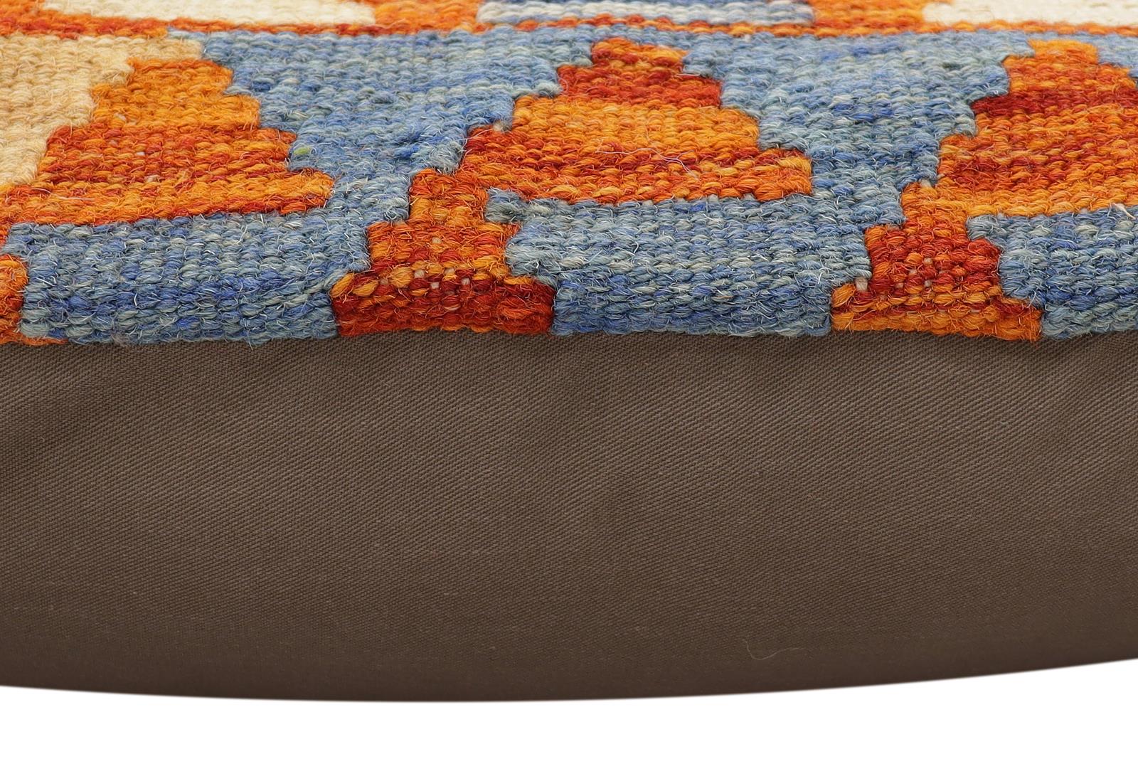 handmade Traditional Pillow Rust Blue Hand-Woven SQUARE 100% WOOL Hand woven turkish pillow2 x 2