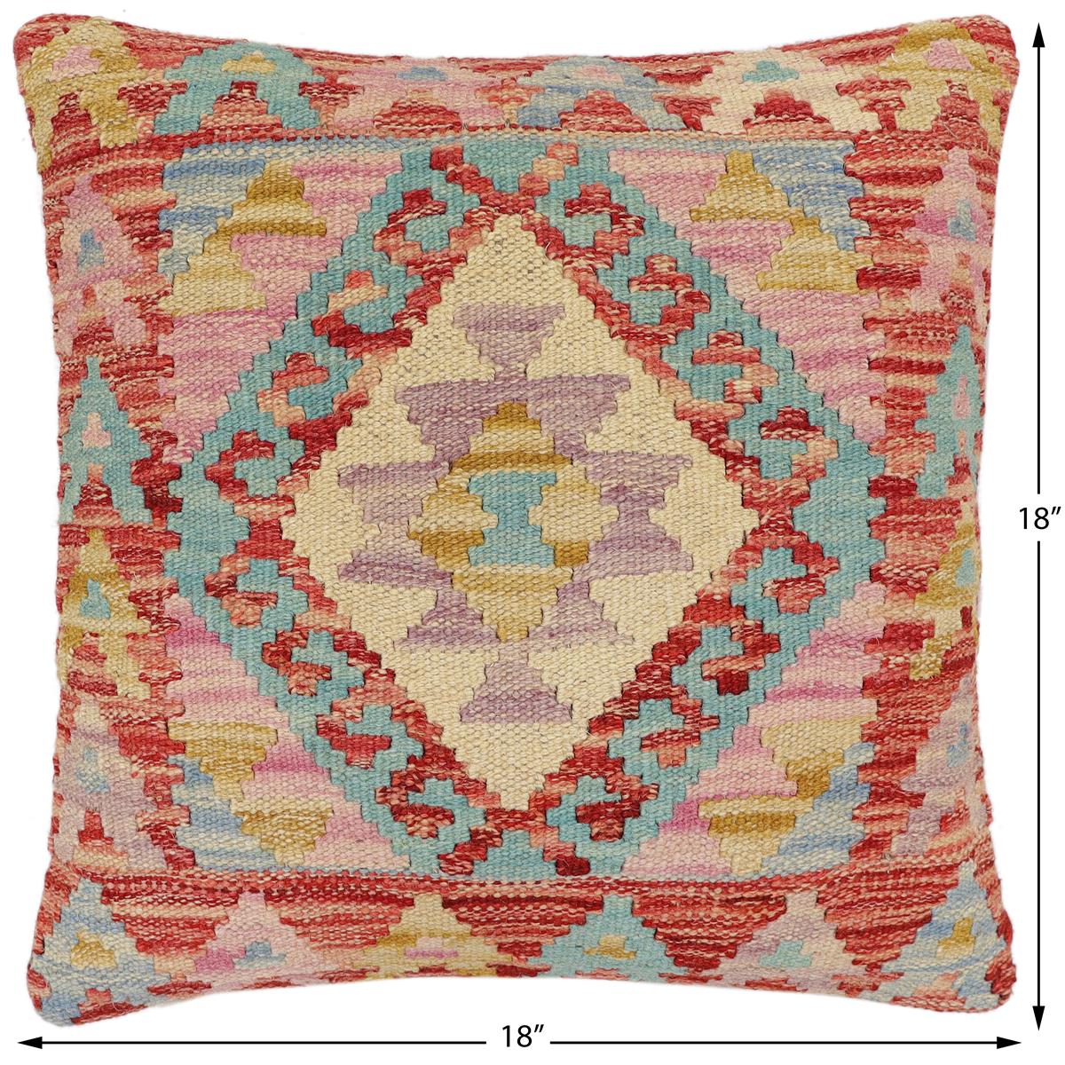 handmade Traditional Pillow Red Blue Hand-Woven SQUARE 100% WOOL Hand woven turkish pillow2 x 2