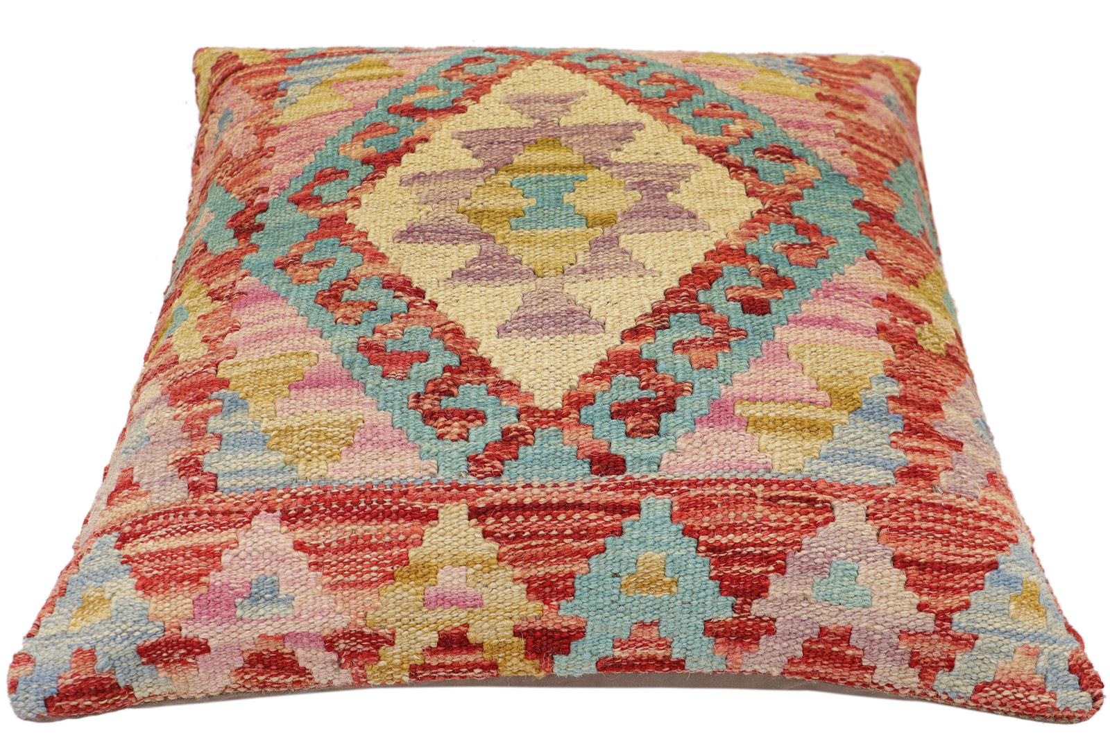 handmade Traditional Pillow Red Blue Hand-Woven SQUARE 100% WOOL Hand woven turkish pillow2 x 2