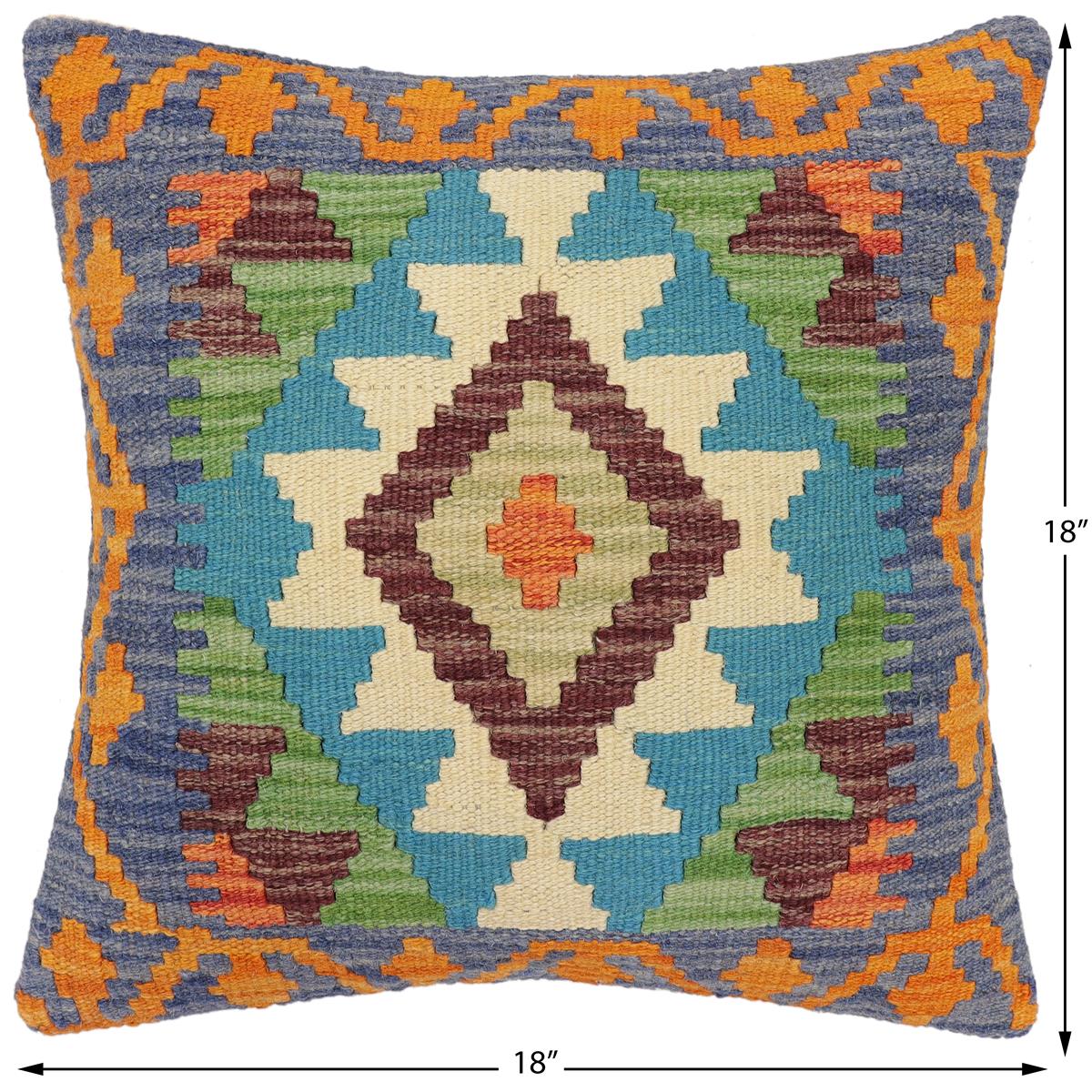 handmade Traditional Pillow Blue Rust Hand-Woven SQUARE 100% WOOL Hand woven turkish pillow2 x 2