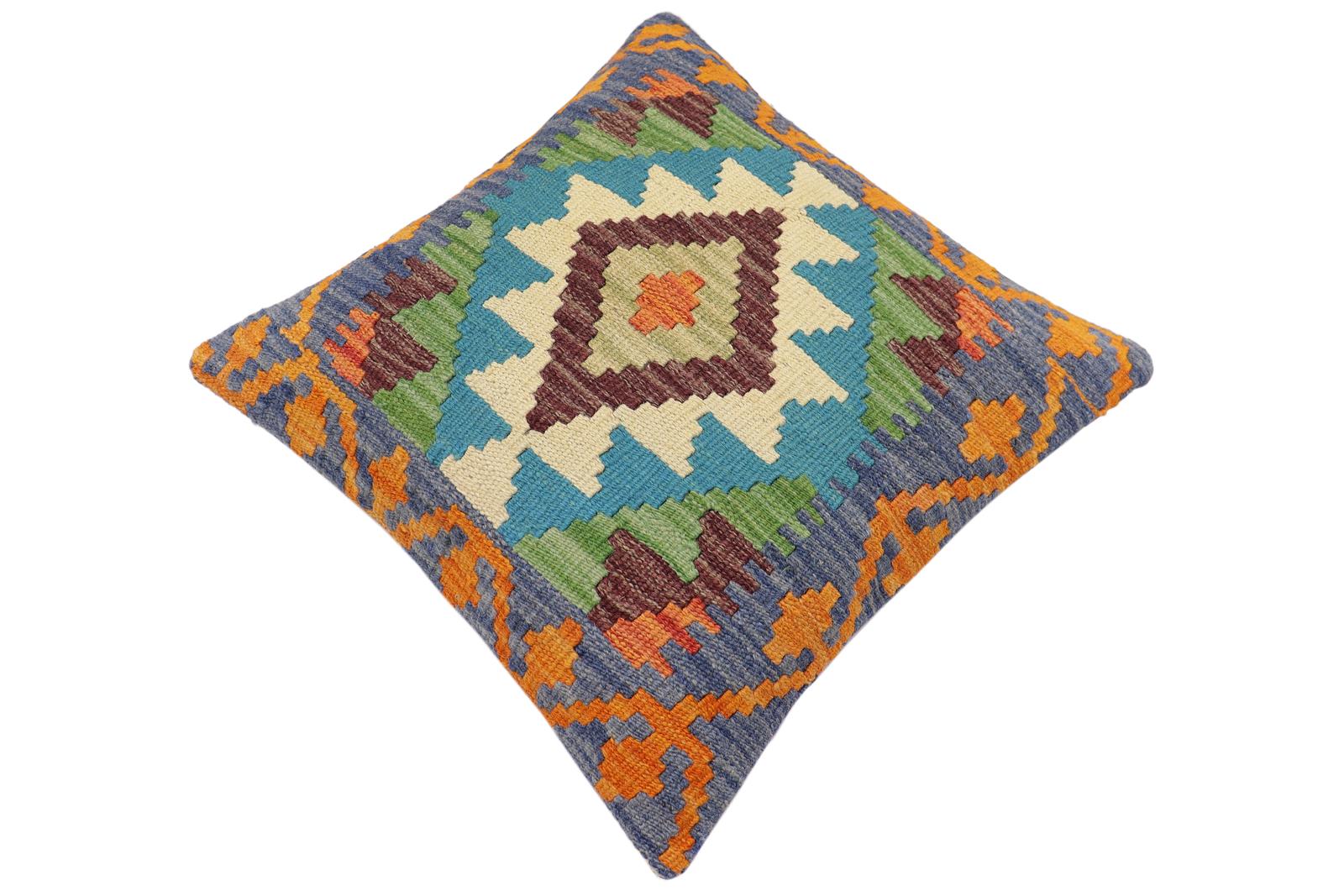 handmade Traditional Pillow Blue Rust Hand-Woven SQUARE 100% WOOL Hand woven turkish pillow2 x 2