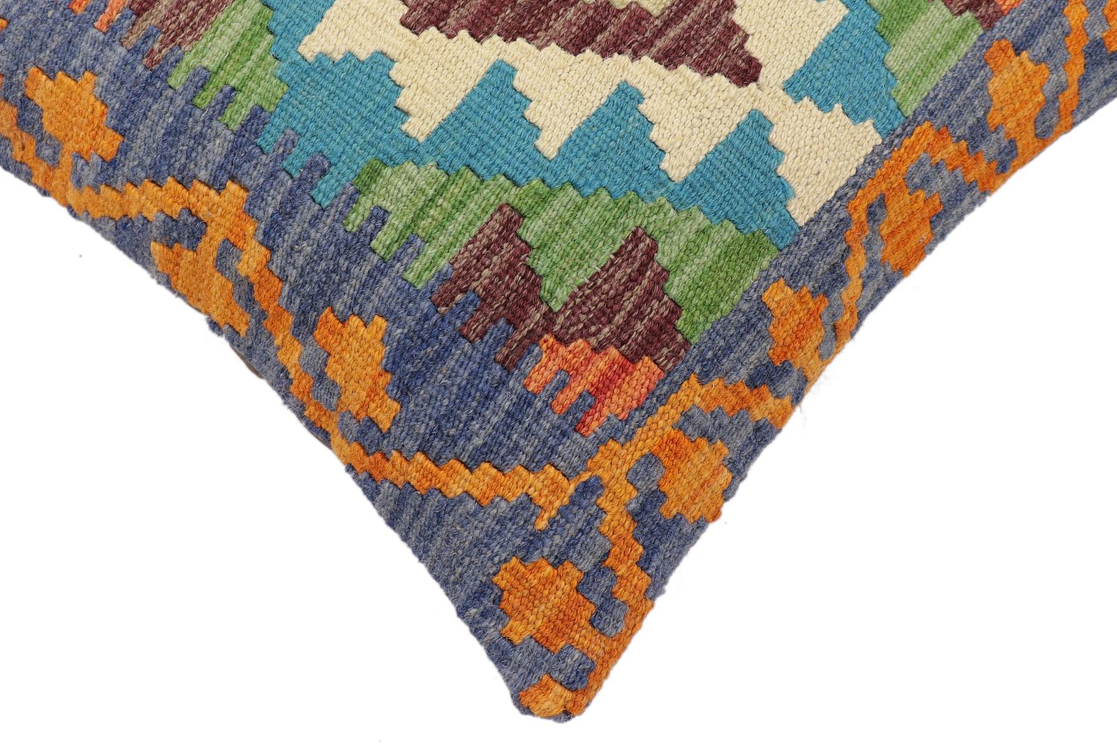 handmade Traditional Pillow Blue Rust Hand-Woven SQUARE 100% WOOL Hand woven turkish pillow2 x 2