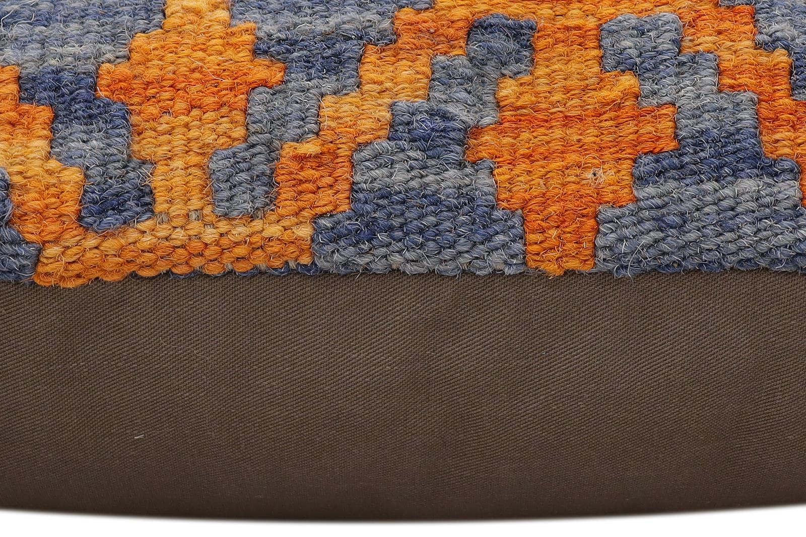 handmade Traditional Pillow Blue Rust Hand-Woven SQUARE 100% WOOL Hand woven turkish pillow2 x 2