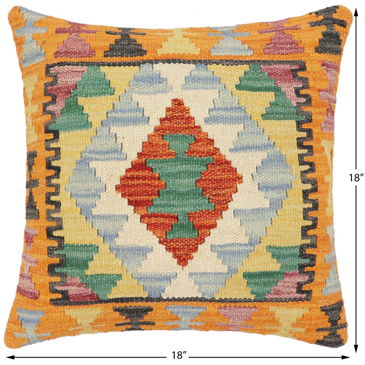 handmade Traditional Pillow Rust Blue Hand-Woven SQUARE 100% WOOL Hand woven turkish pillow2 x 2