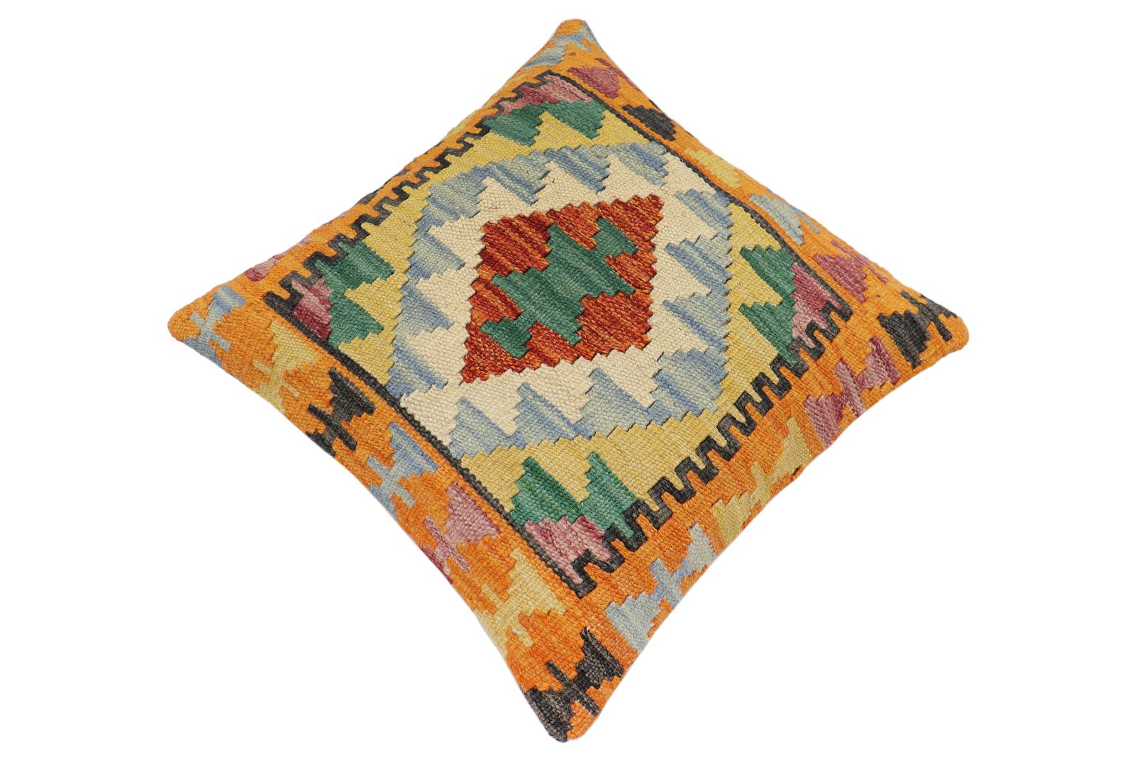 handmade Traditional Pillow Rust Blue Hand-Woven SQUARE 100% WOOL Hand woven turkish pillow2 x 2