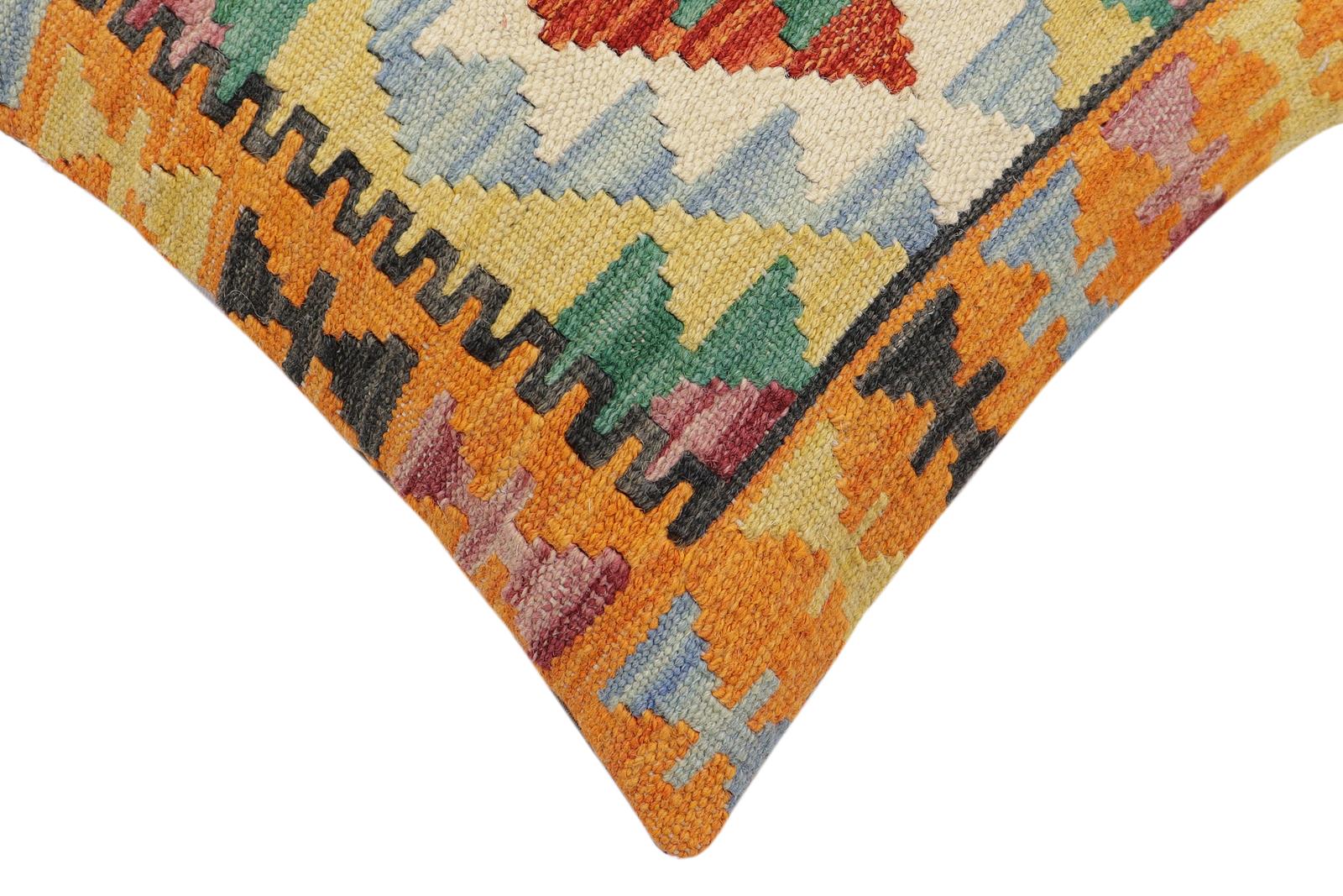 handmade Traditional Pillow Rust Blue Hand-Woven SQUARE 100% WOOL Hand woven turkish pillow2 x 2
