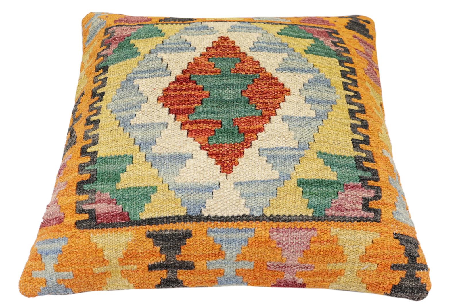 handmade Traditional Pillow Rust Blue Hand-Woven SQUARE 100% WOOL Hand woven turkish pillow2 x 2
