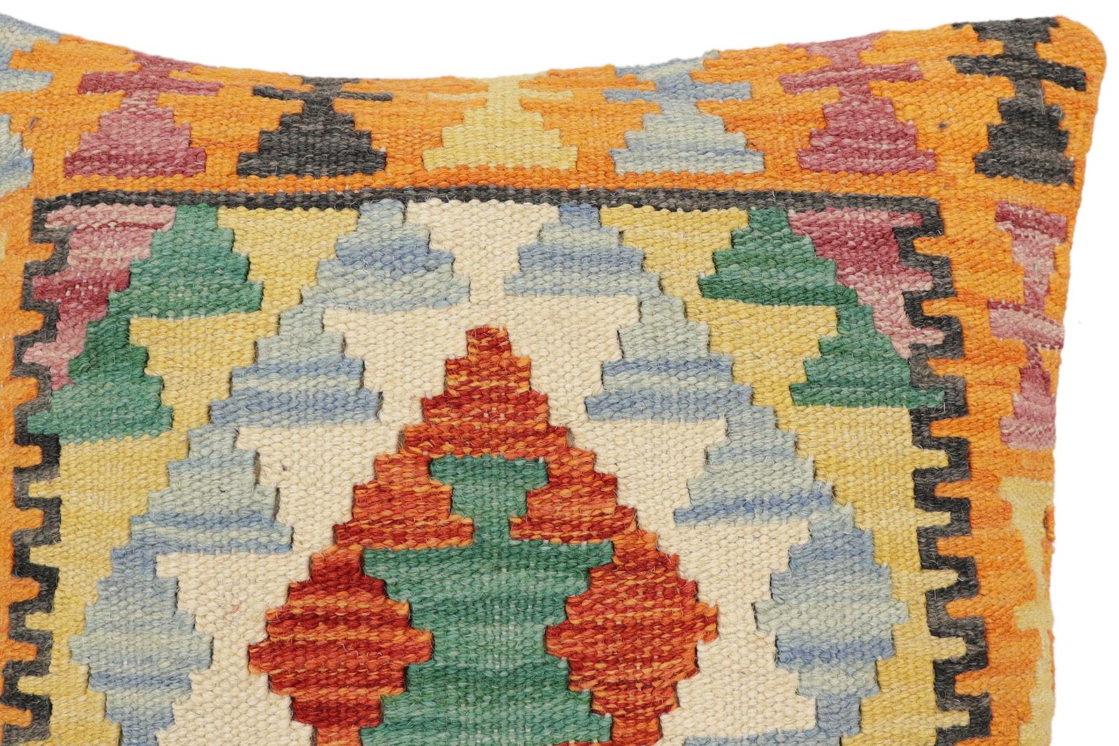 handmade Traditional Pillow Rust Blue Hand-Woven SQUARE 100% WOOL Hand woven turkish pillow2 x 2