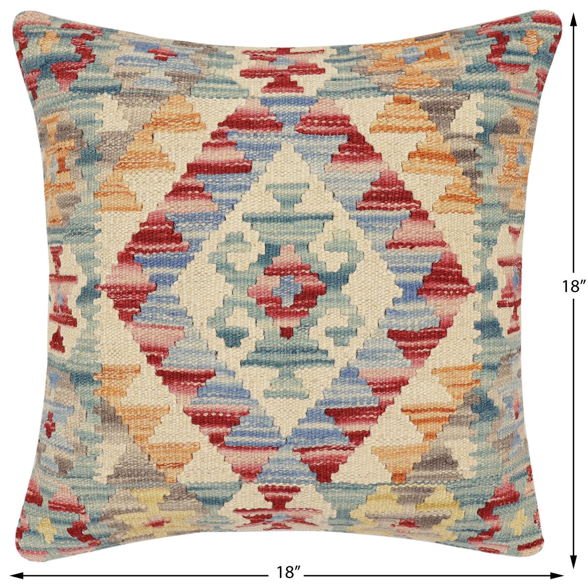 handmade Traditional Pillow Red Blue Hand-Woven SQUARE 100% WOOL Hand woven turkish pillow2 x 2