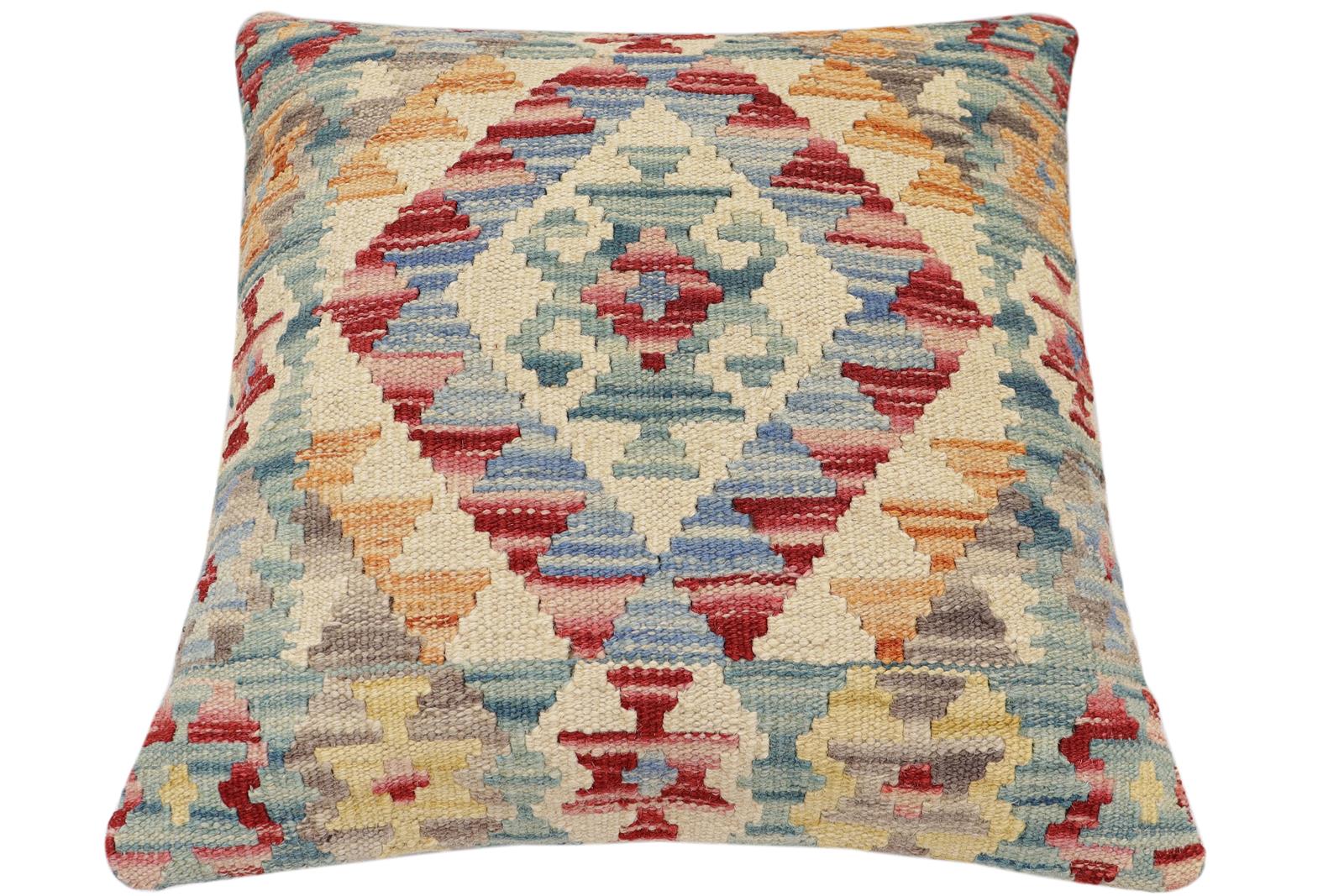 handmade Traditional Pillow Red Blue Hand-Woven SQUARE 100% WOOL Hand woven turkish pillow2 x 2