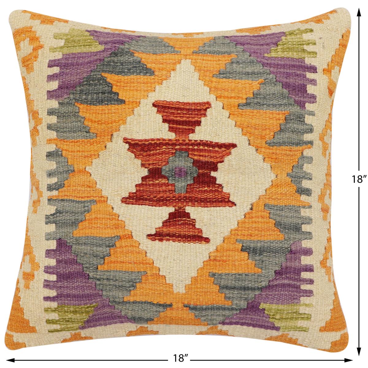 handmade Traditional Pillow Rust Gray Hand-Woven SQUARE 100% WOOL Hand woven turkish pillow2 x 2