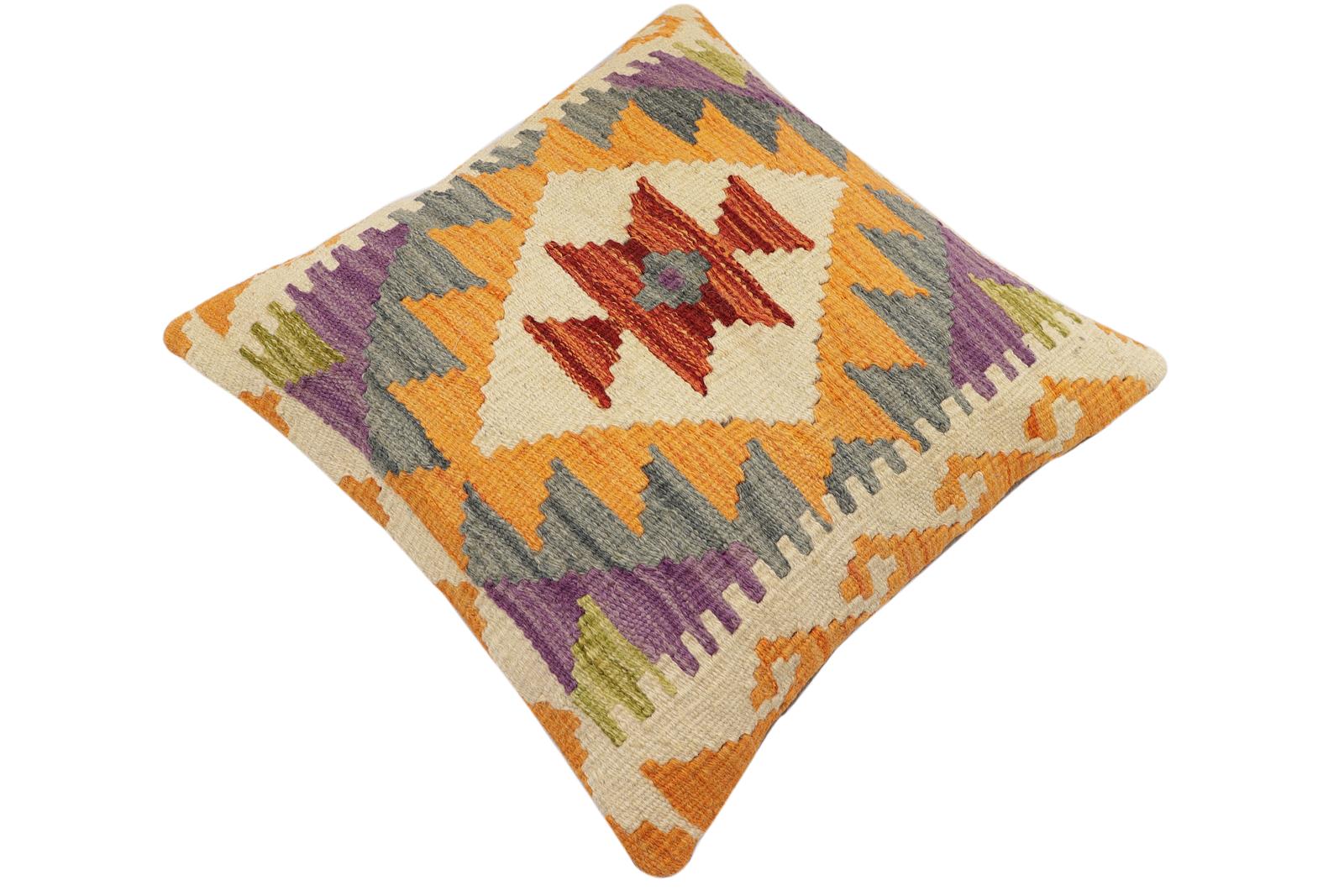 handmade Traditional Pillow Rust Gray Hand-Woven SQUARE 100% WOOL Hand woven turkish pillow2 x 2