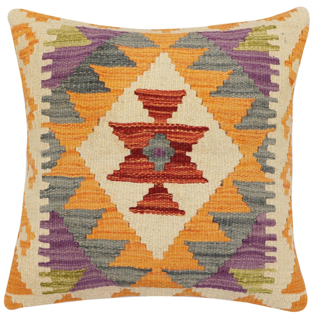 handmade Traditional Pillow Rust Gray Hand-Woven SQUARE 100% WOOL Hand woven turkish pillow2 x 2