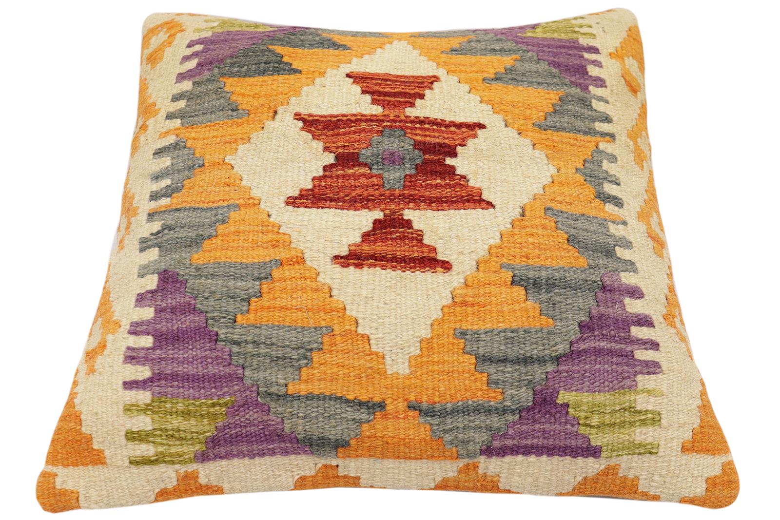 handmade Traditional Pillow Rust Gray Hand-Woven SQUARE 100% WOOL Hand woven turkish pillow2 x 2