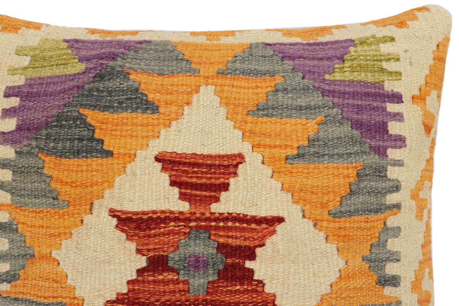 handmade Traditional Pillow Rust Gray Hand-Woven SQUARE 100% WOOL Hand woven turkish pillow2 x 2