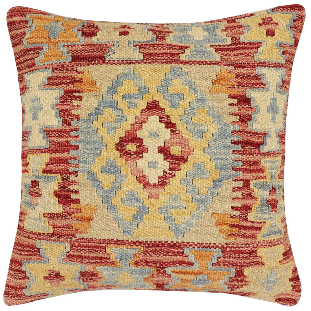 handmade Traditional Pillow Rust Blue Hand-Woven SQUARE 100% WOOL Hand woven turkish pillow2 x 2