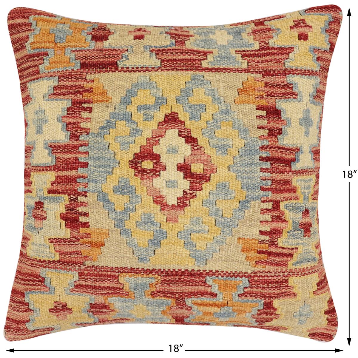 handmade Traditional Pillow Rust Blue Hand-Woven SQUARE 100% WOOL Hand woven turkish pillow2 x 2