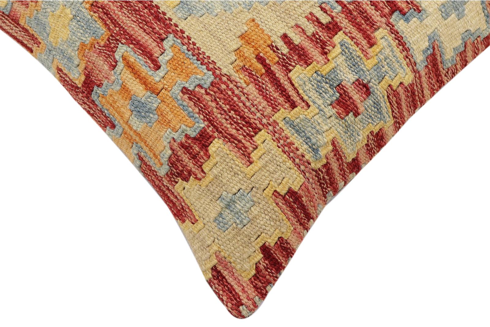 handmade Traditional Pillow Rust Blue Hand-Woven SQUARE 100% WOOL Hand woven turkish pillow2 x 2