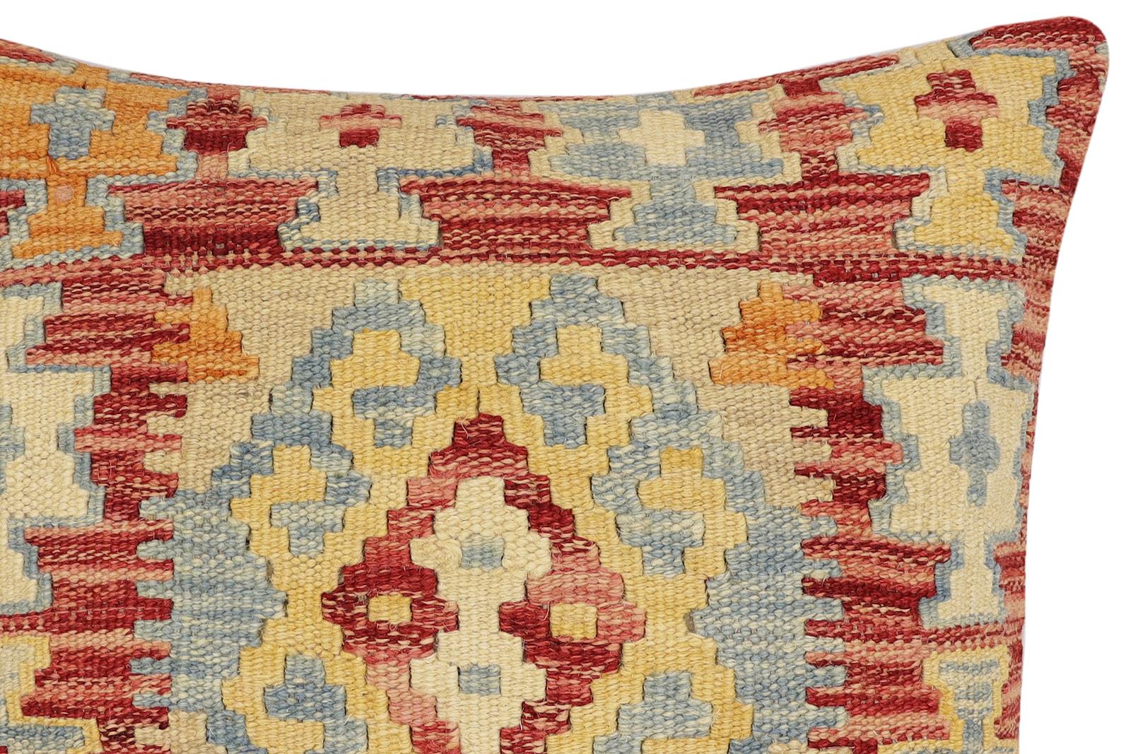 handmade Traditional Pillow Rust Blue Hand-Woven SQUARE 100% WOOL Hand woven turkish pillow2 x 2