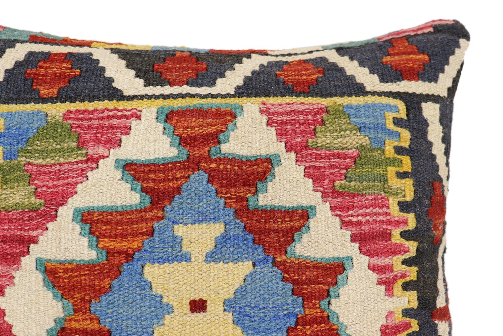 handmade Traditional Pillow Rust Blue Hand-Woven SQUARE 100% WOOL Hand woven turkish pillow2 x 2