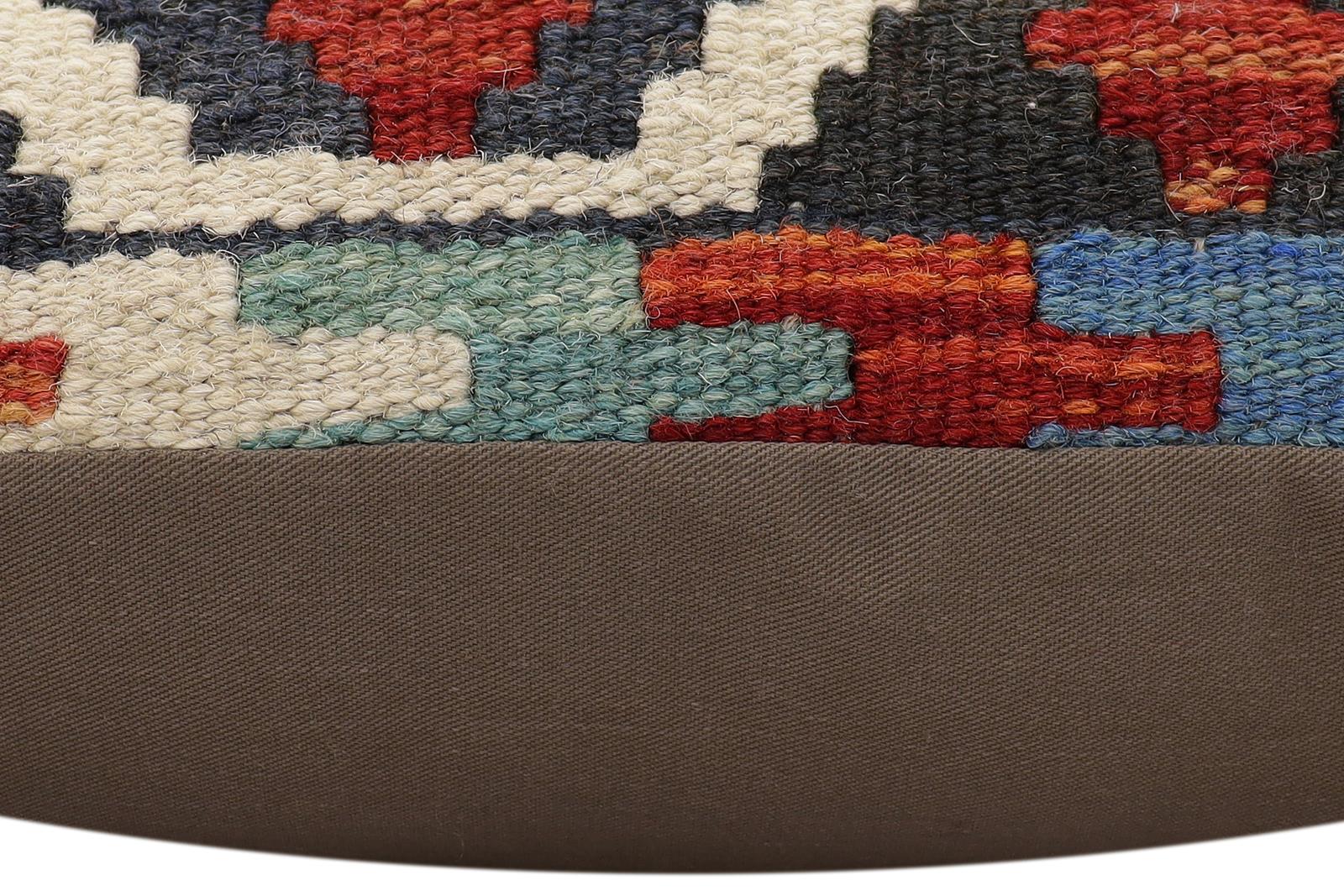 handmade Traditional Pillow Rust Blue Hand-Woven SQUARE 100% WOOL Hand woven turkish pillow2 x 2