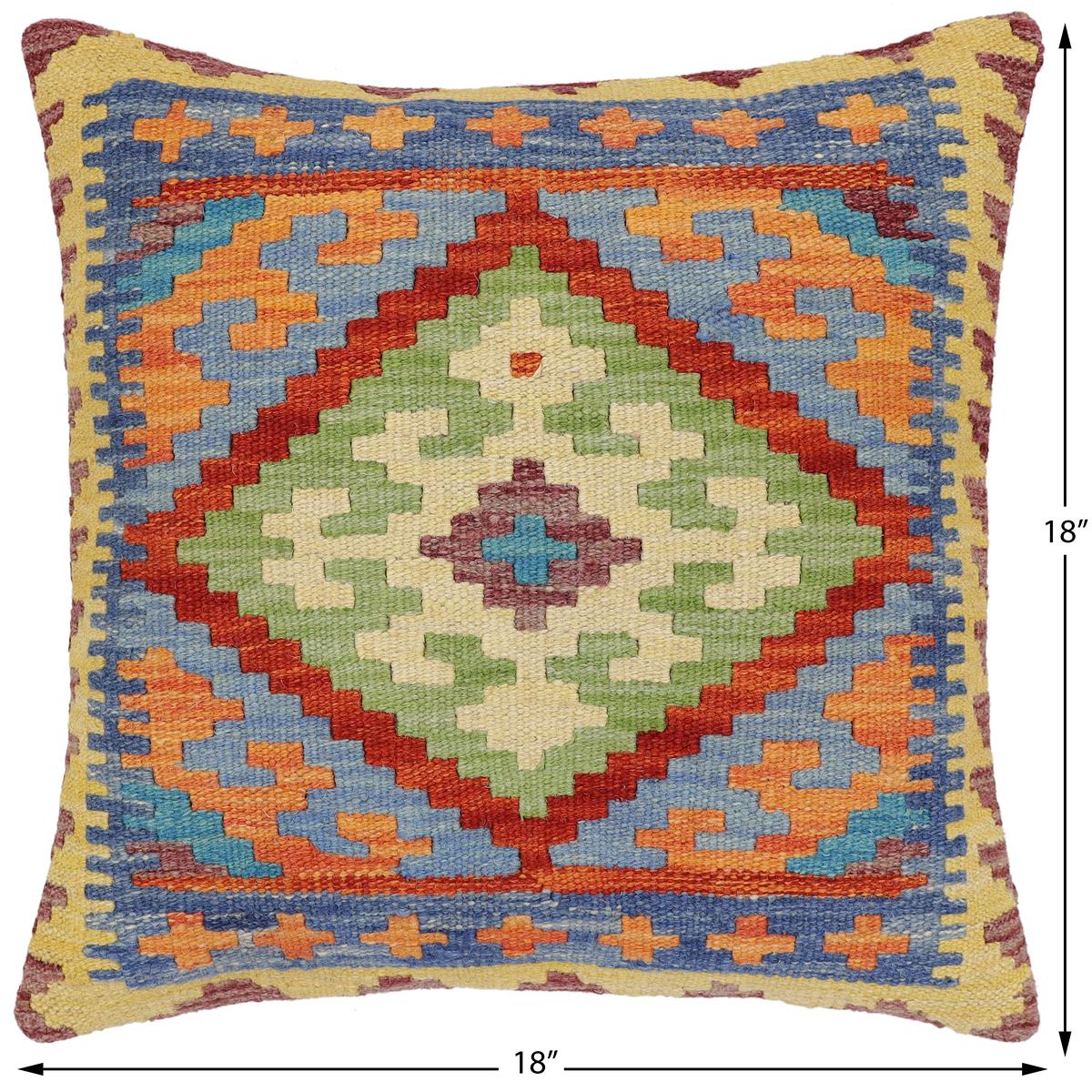 handmade Traditional Pillow Rust Blue Hand-Woven SQUARE 100% WOOL Hand woven turkish pillow2 x 2