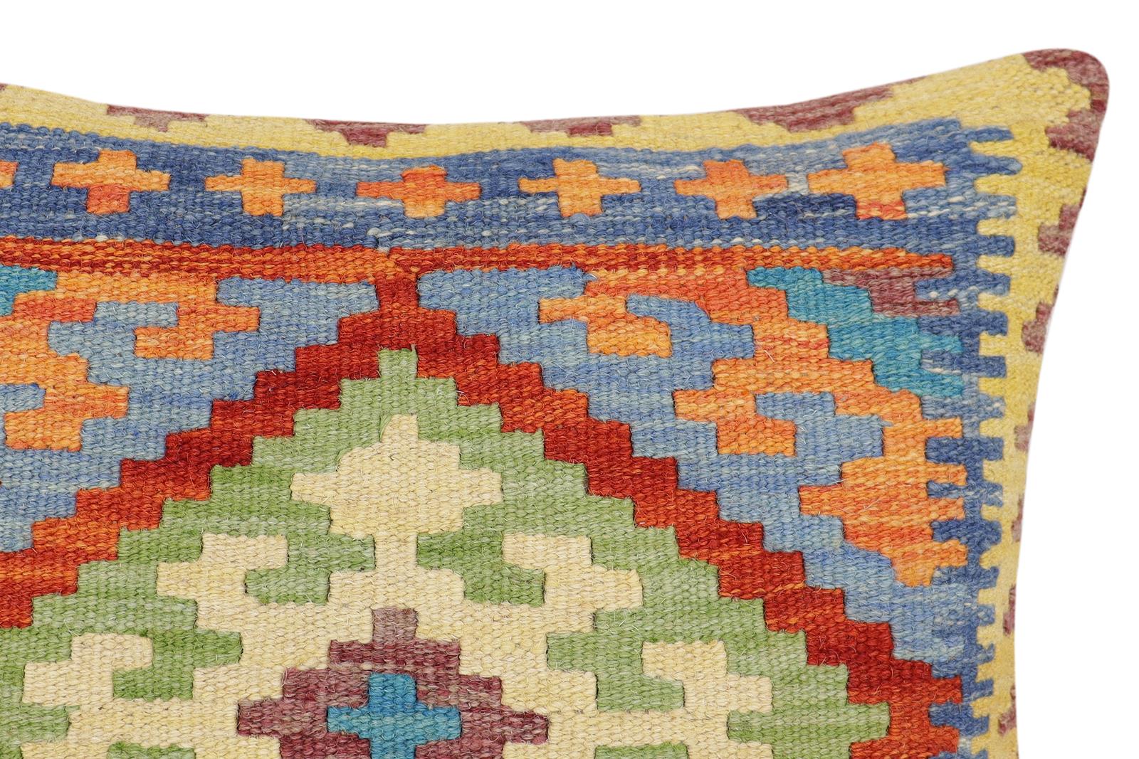 handmade Traditional Pillow Rust Blue Hand-Woven SQUARE 100% WOOL Hand woven turkish pillow2 x 2