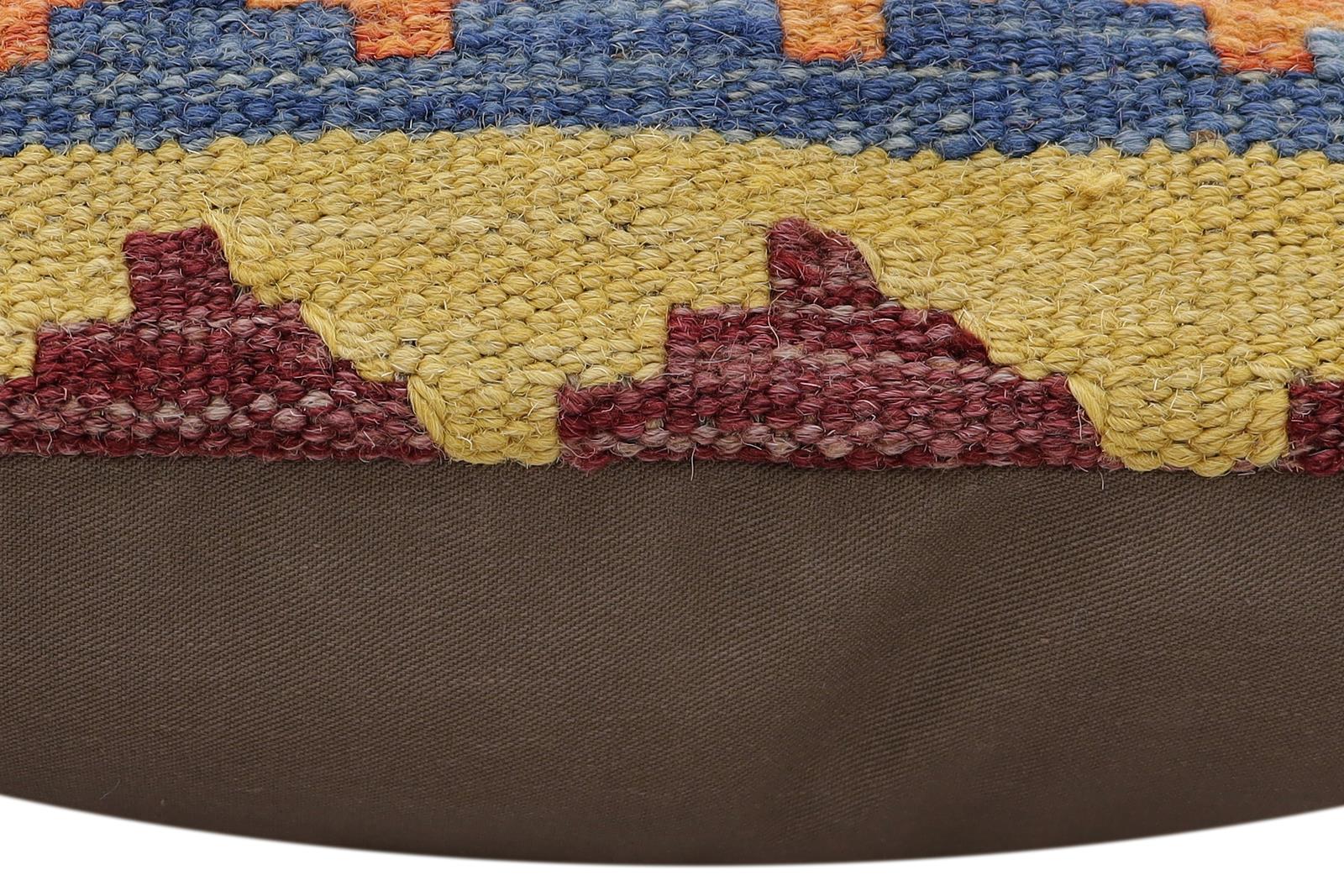 handmade Traditional Pillow Rust Blue Hand-Woven SQUARE 100% WOOL Hand woven turkish pillow2 x 2