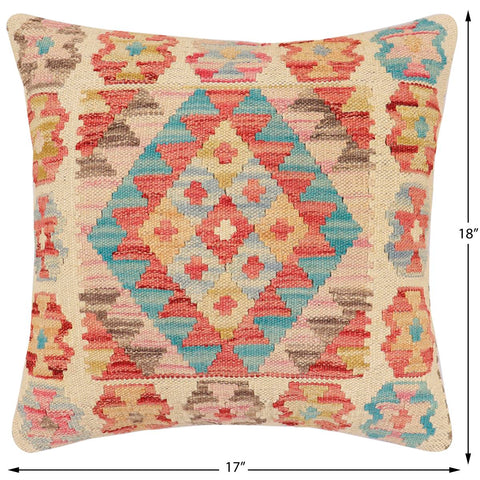 handmade Traditional Pillow Red Beige Hand-Woven SQUARE 100% WOOL  Hand woven turkish pillow  2 x 2