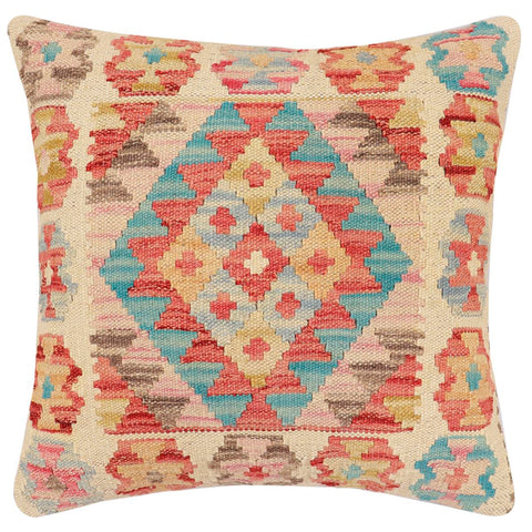 handmade Traditional Pillow Red Beige Hand-Woven SQUARE 100% WOOL  Hand woven turkish pillow  2 x 2