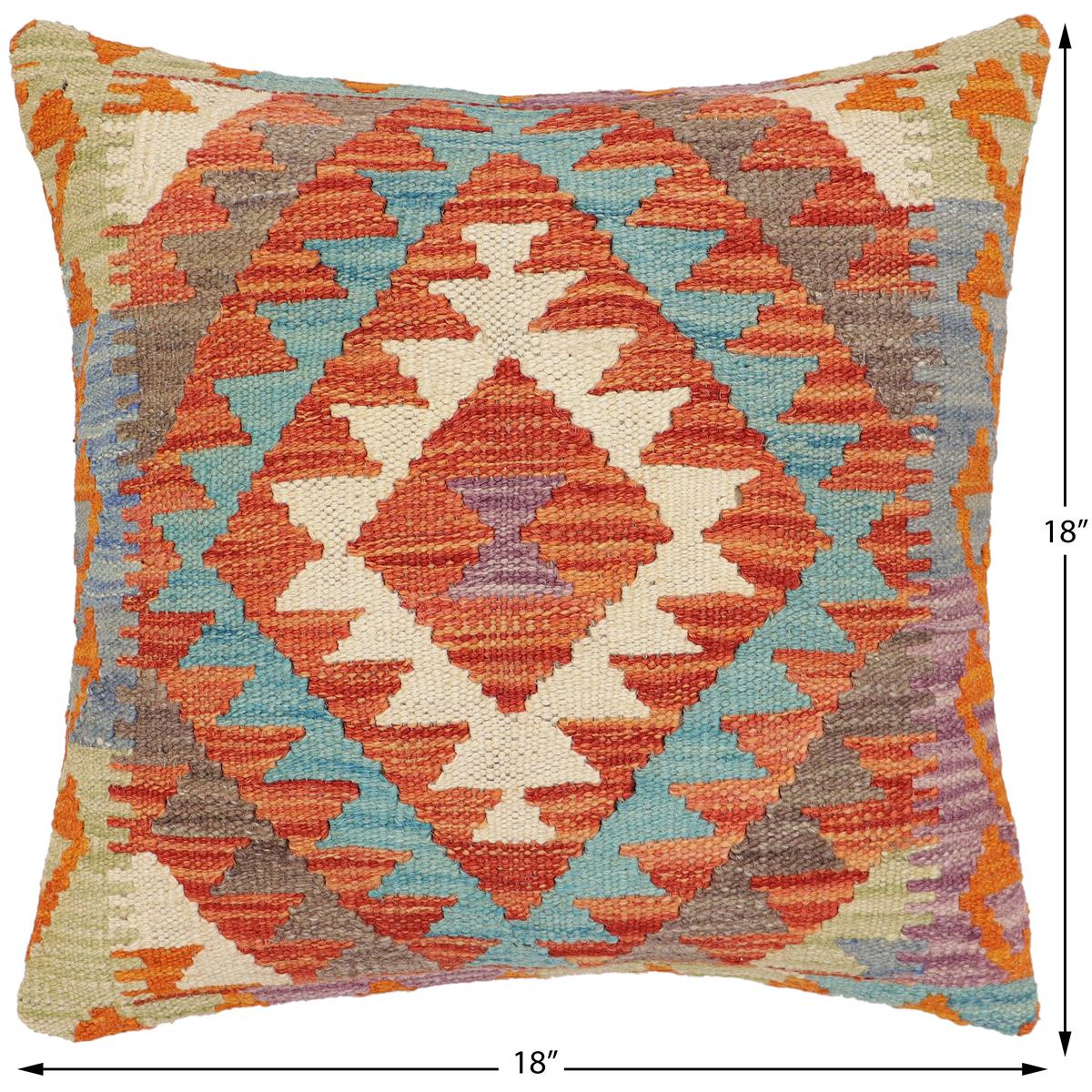 handmade Traditional Pillow Rust Blue Hand-Woven SQUARE 100% WOOL Hand woven turkish pillow2 x 2