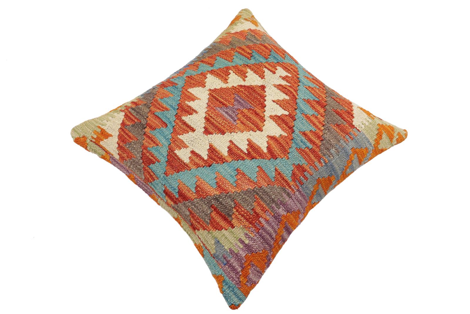 handmade Traditional Pillow Rust Blue Hand-Woven SQUARE 100% WOOL Hand woven turkish pillow2 x 2