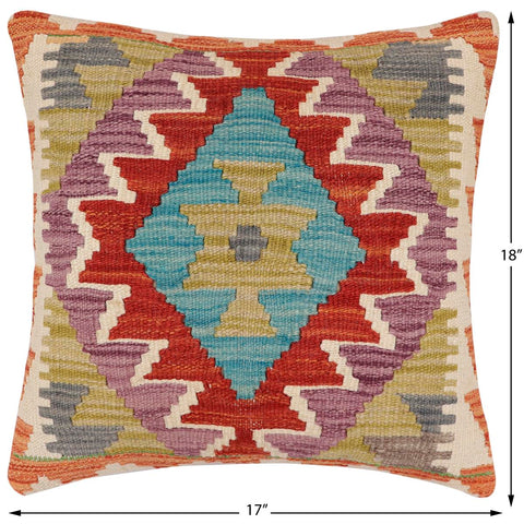 handmade Traditional Pillow Rust Blue Hand-Woven SQUARE 100% WOOL  Hand woven turkish pillow  2 x 2