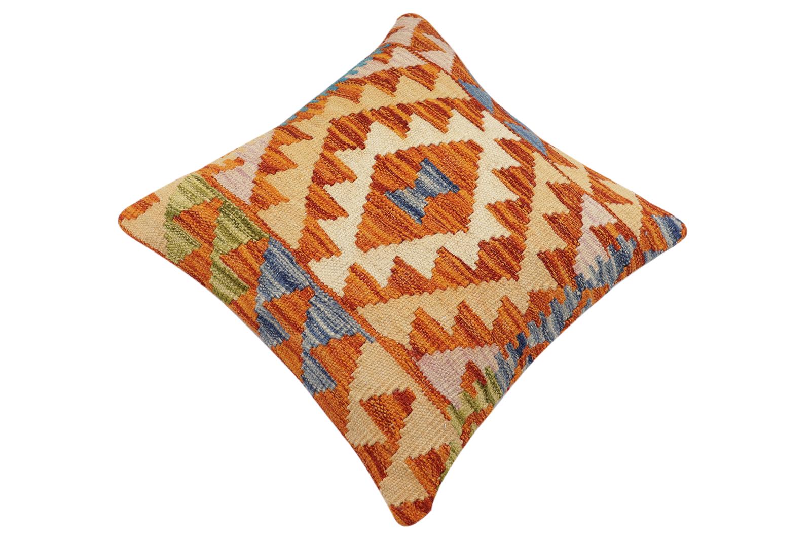 handmade Traditional Pillow Rust Blue Hand-Woven SQUARE 100% WOOL Hand woven turkish pillow2 x 2