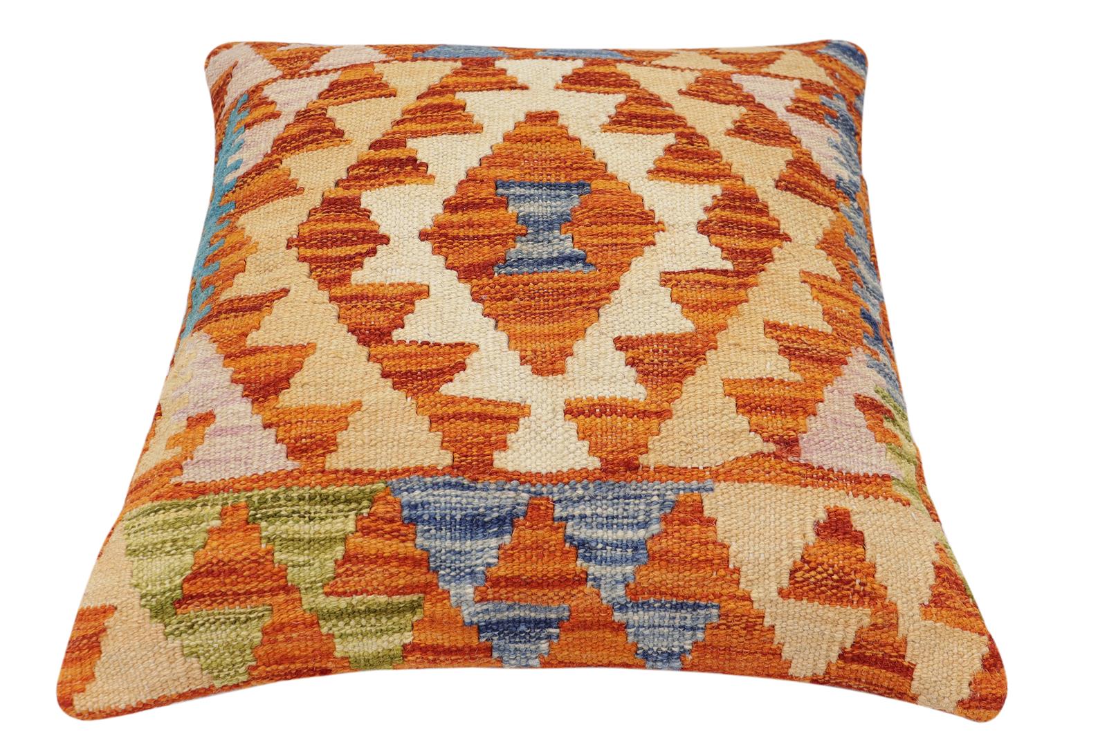 handmade Traditional Pillow Rust Blue Hand-Woven SQUARE 100% WOOL Hand woven turkish pillow2 x 2