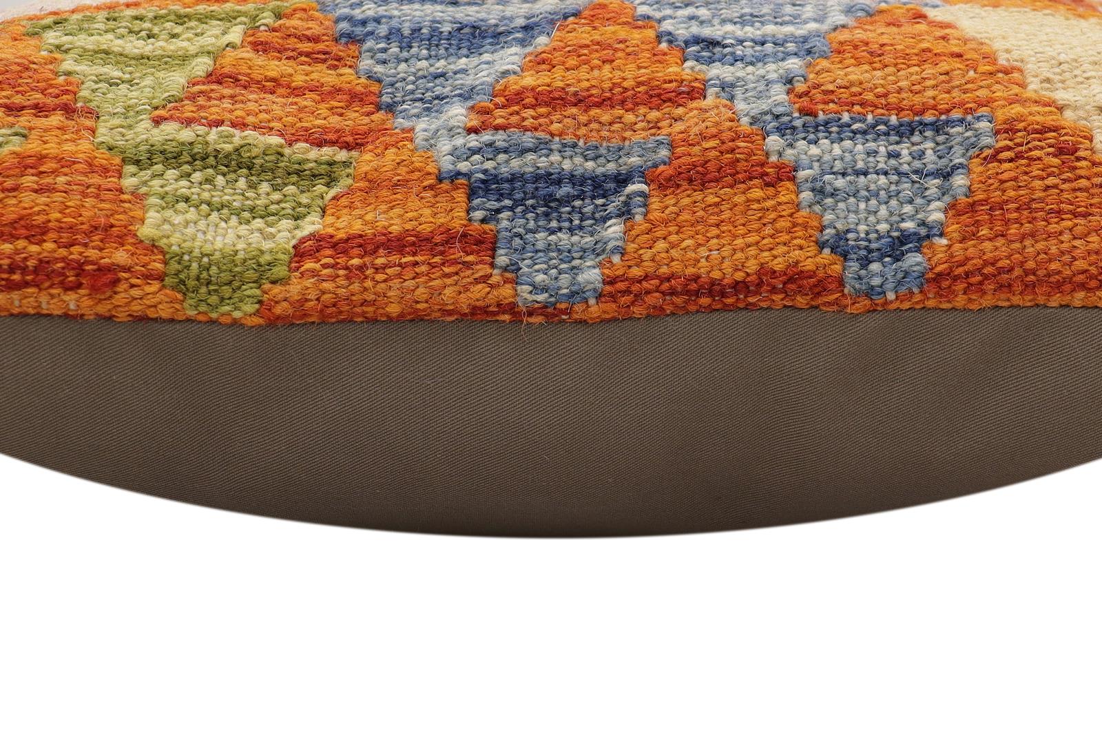 handmade Traditional Pillow Rust Blue Hand-Woven SQUARE 100% WOOL Hand woven turkish pillow2 x 2