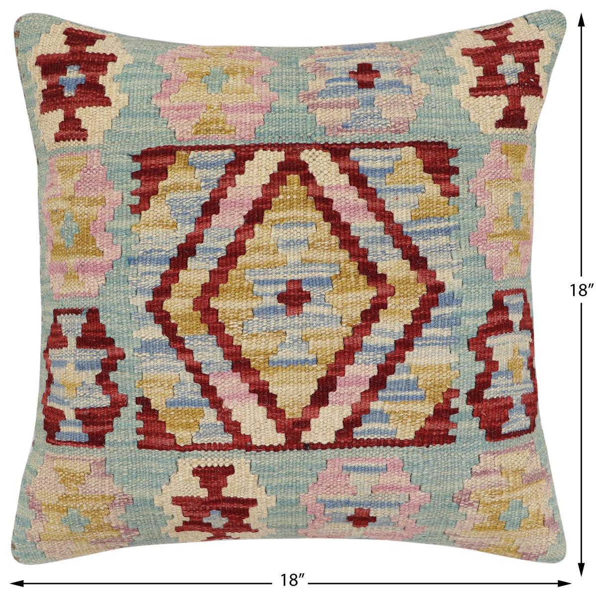 handmade Traditional Pillow Red Blue Hand-Woven SQUARE 100% WOOL Hand woven turkish pillow2 x 2