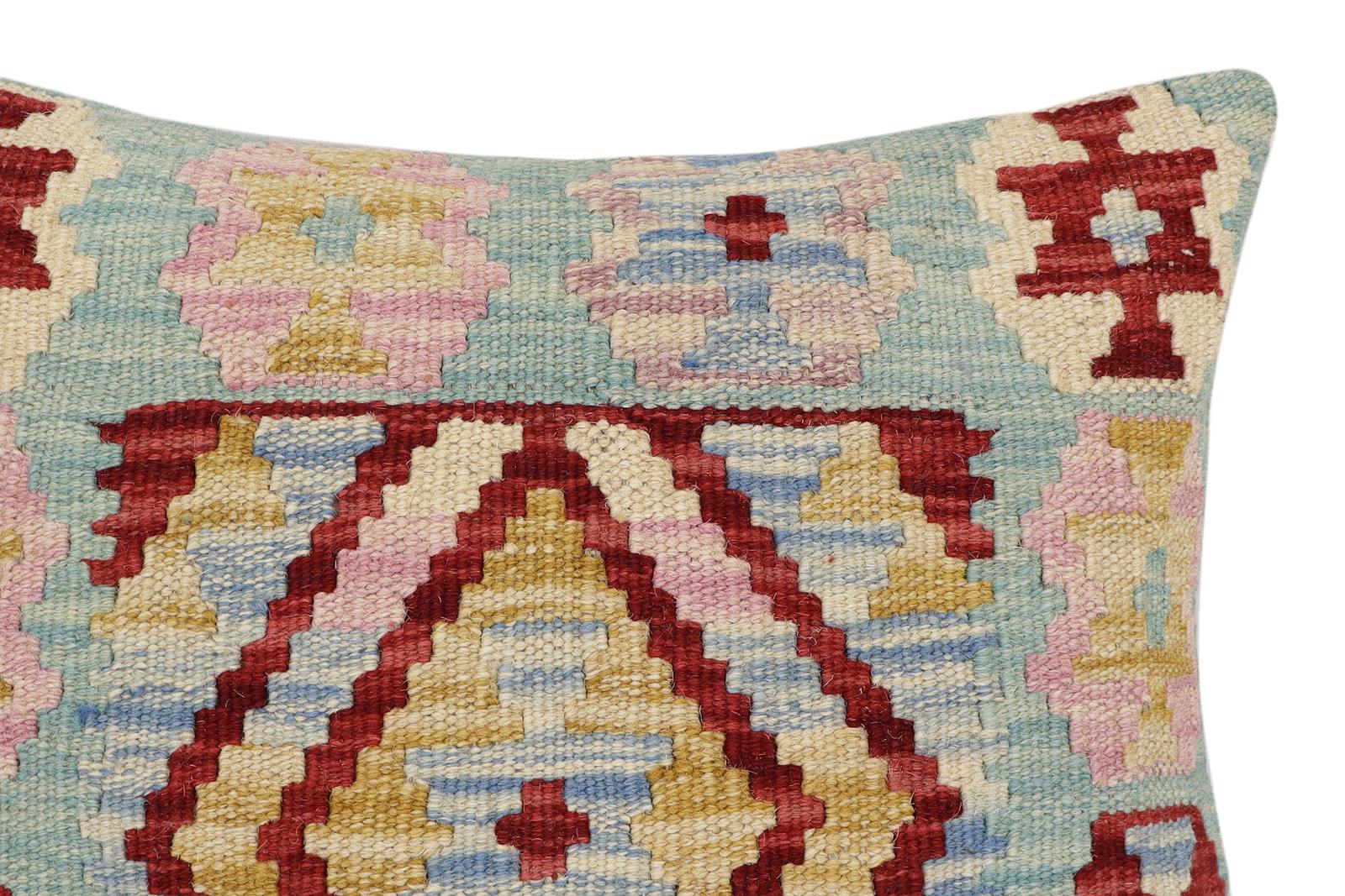 handmade Traditional Pillow Red Blue Hand-Woven SQUARE 100% WOOL Hand woven turkish pillow2 x 2
