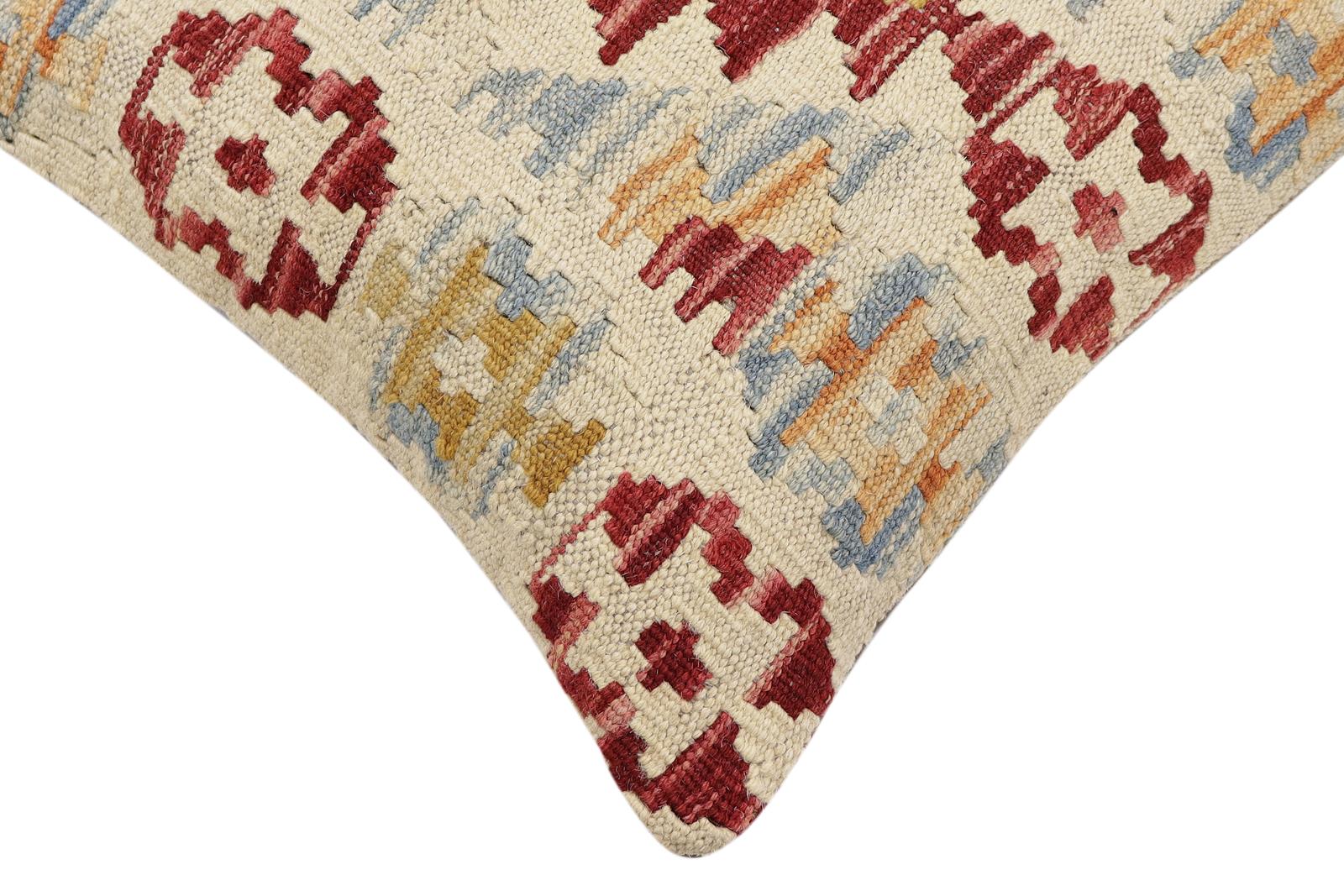 handmade Traditional Pillow Red Blue Hand-Woven SQUARE 100% WOOL  Hand woven turkish pillow  3 x 5