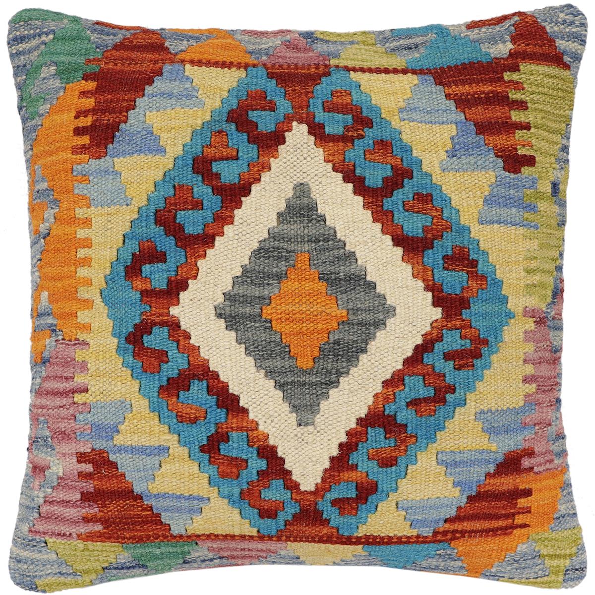 handmade Traditional Pillow Rust Blue Hand-Woven SQUARE 100% WOOL Hand woven turkish pillow2 x 2