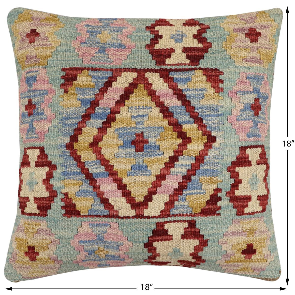 handmade Traditional Pillow Blue Red Hand-Woven SQUARE 100% WOOL Hand woven turkish pillow2 x 2