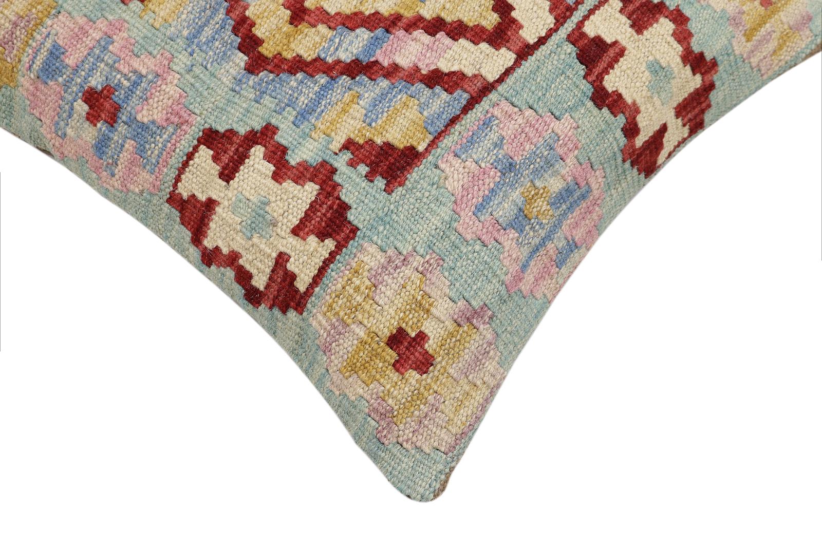 handmade Traditional Pillow Blue Red Hand-Woven SQUARE 100% WOOL Hand woven turkish pillow2 x 2