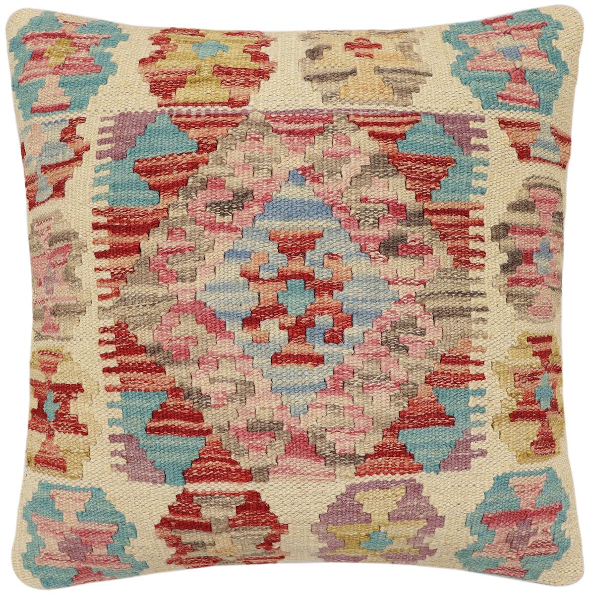 handmade Traditional Pillow Red Blue Hand-Woven SQUARE 100% WOOL Hand woven turkish pillow2 x 2