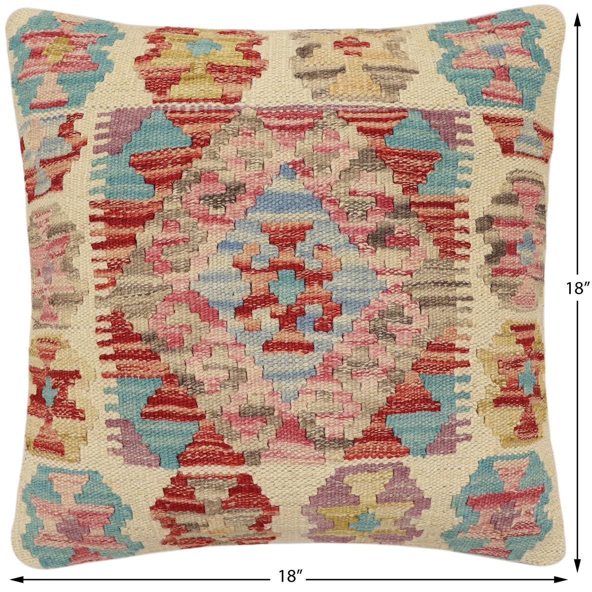 handmade Traditional Pillow Red Blue Hand-Woven SQUARE 100% WOOL Hand woven turkish pillow2 x 2