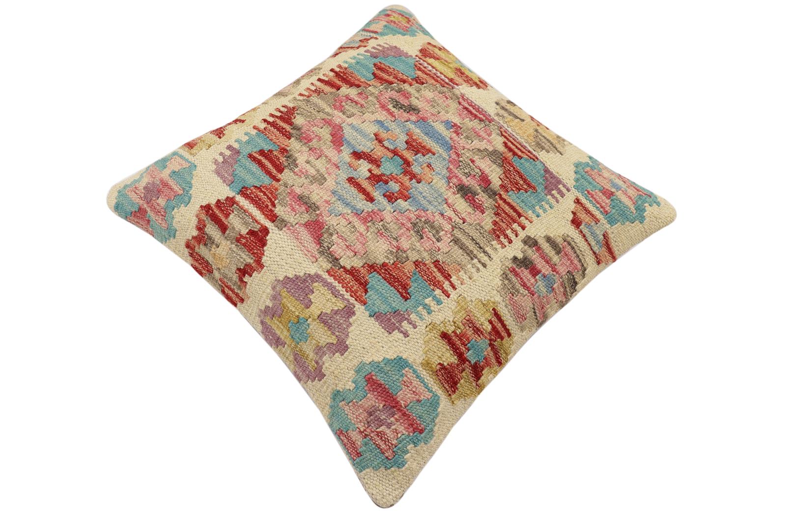 handmade Traditional Pillow Red Blue Hand-Woven SQUARE 100% WOOL Hand woven turkish pillow2 x 2