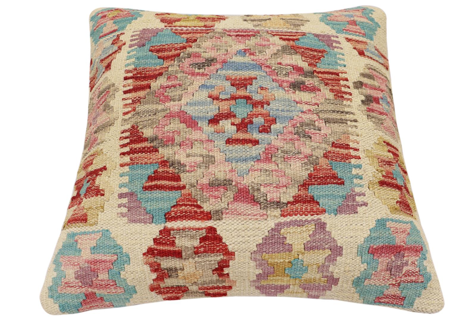 handmade Traditional Pillow Red Blue Hand-Woven SQUARE 100% WOOL Hand woven turkish pillow2 x 2