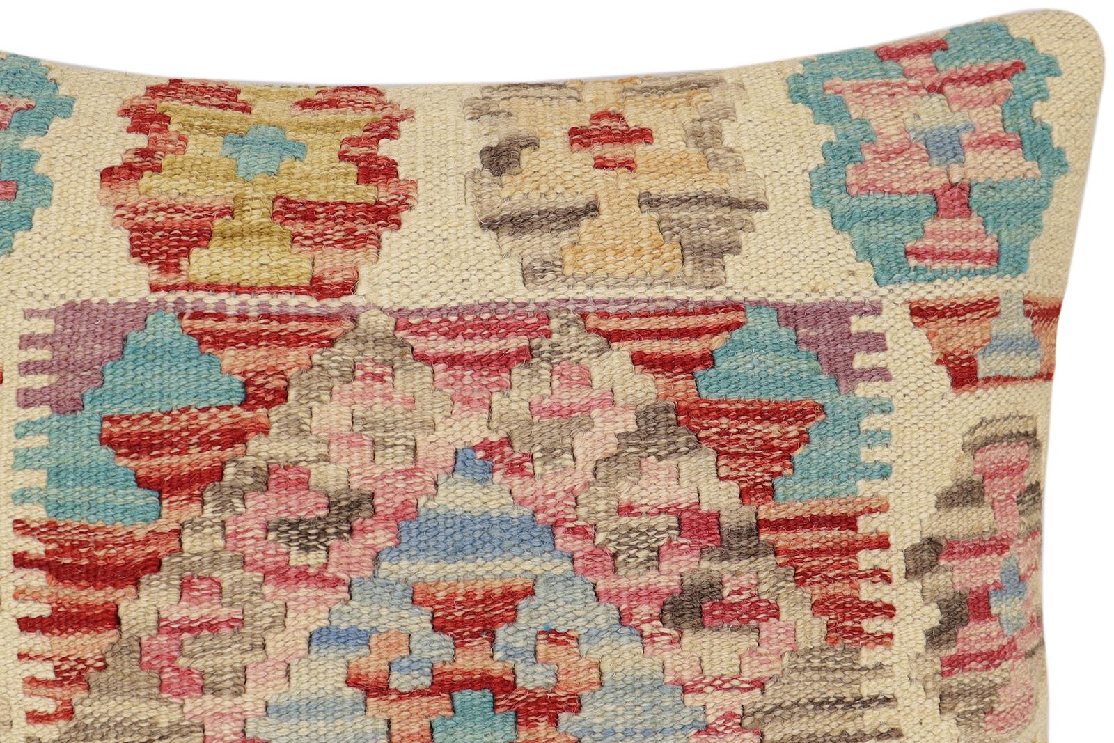 handmade Traditional Pillow Red Blue Hand-Woven SQUARE 100% WOOL Hand woven turkish pillow2 x 2