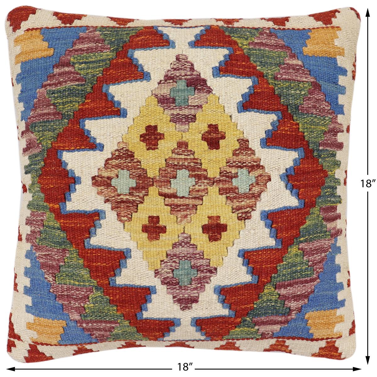 handmade Traditional Pillow Rust Blue Hand-Woven SQUARE 100% WOOL Hand woven turkish pillow2 x 2