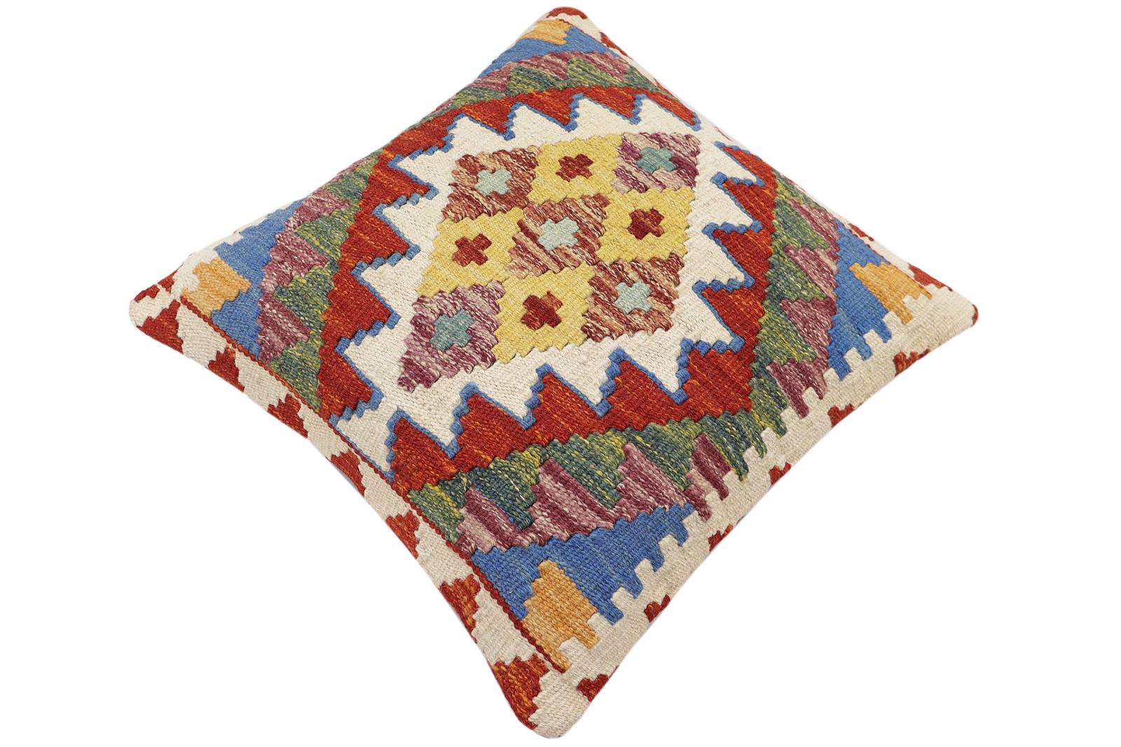 handmade Traditional Pillow Rust Blue Hand-Woven SQUARE 100% WOOL Hand woven turkish pillow2 x 2