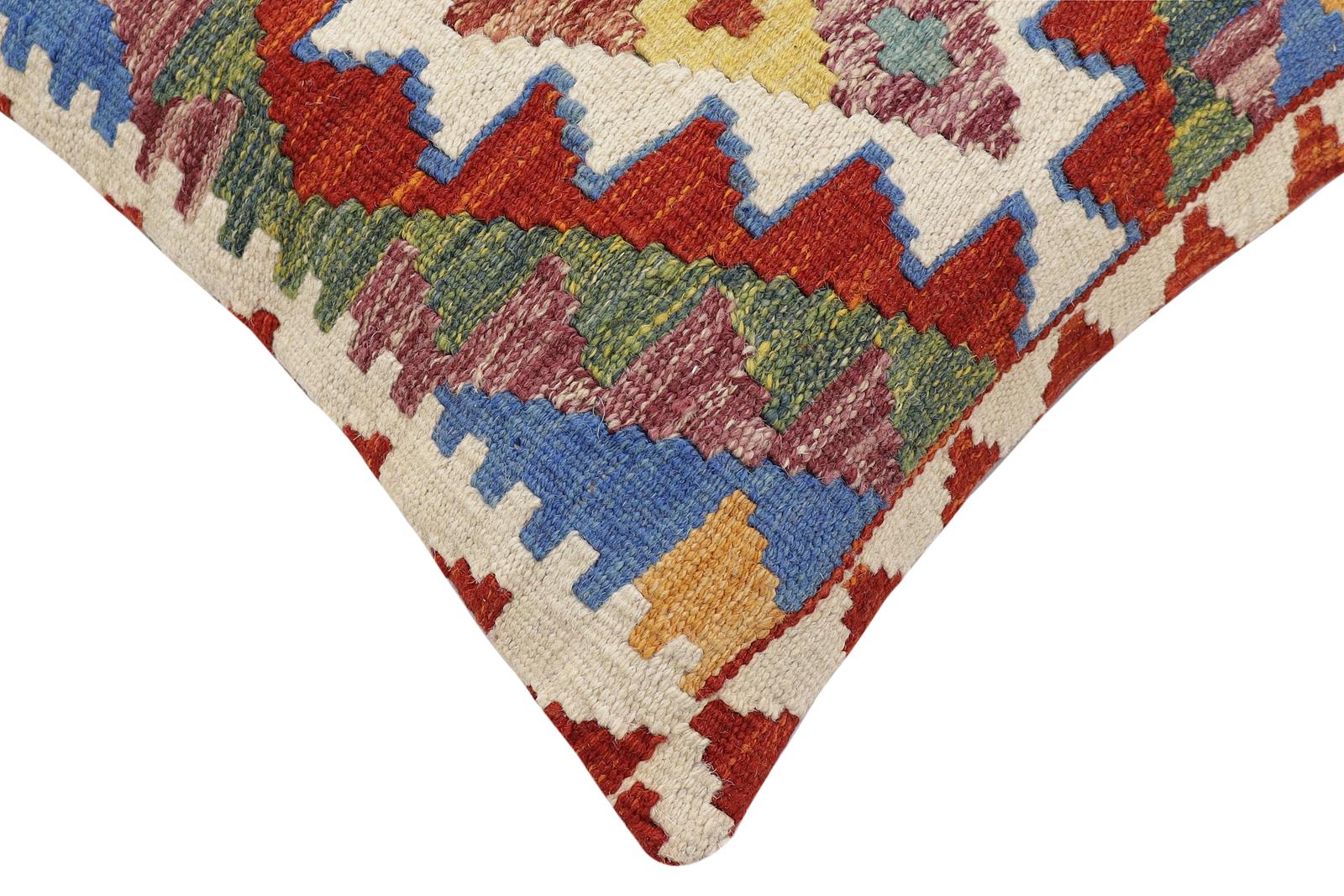 handmade Traditional Pillow Rust Blue Hand-Woven SQUARE 100% WOOL Hand woven turkish pillow2 x 2
